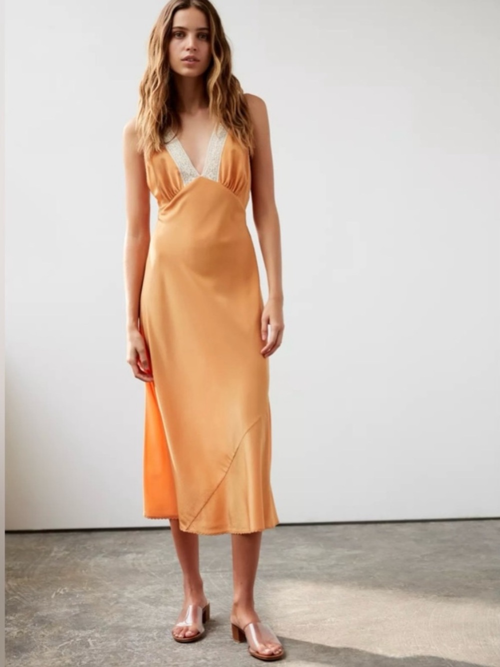 NEW Wilfred Le Fou Adelphie 100% Silk Slip Dress Lace Midi RARE Discontinued